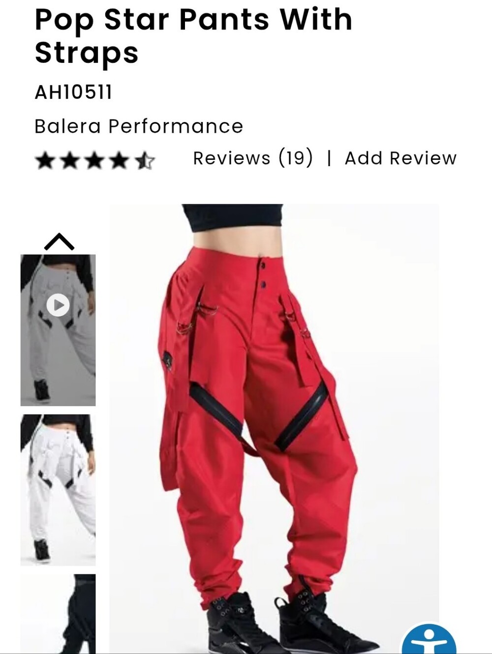 Balera Performance Red Pop Star Strapped Dance Costume Pants - Size IC